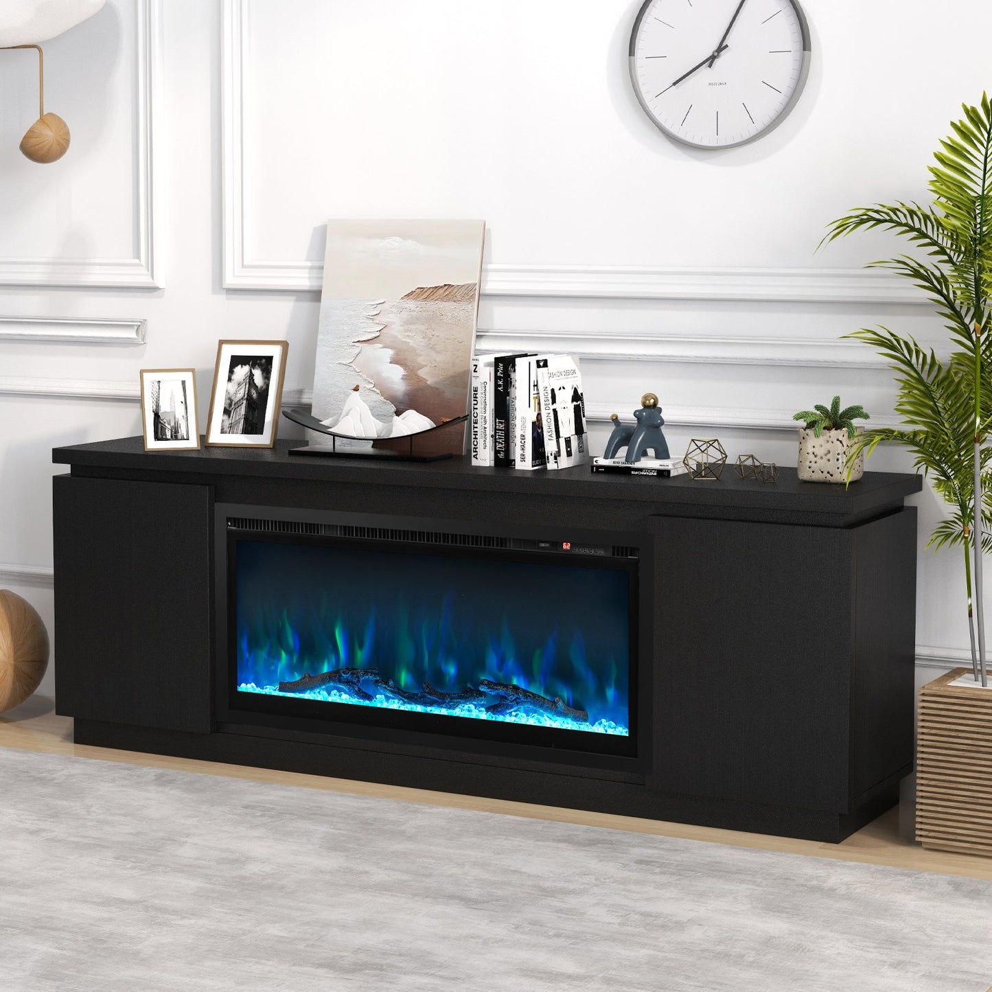 Fireplace TV Stand for TVs up to 80 Inch with 3 Adjustable Shelves