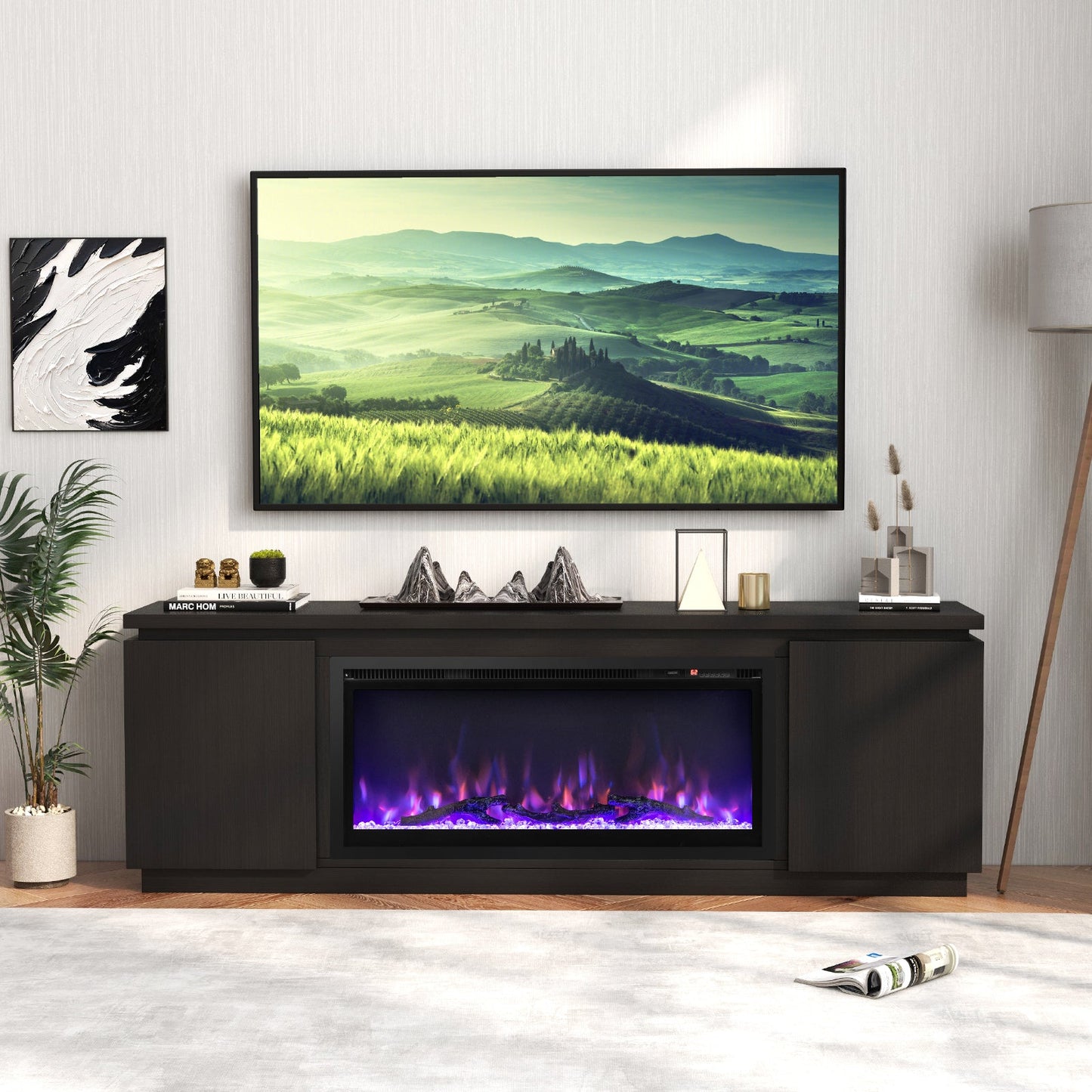 Fireplace TV Stand for TVs up to 80 Inch with 3 Adjustable Shelves