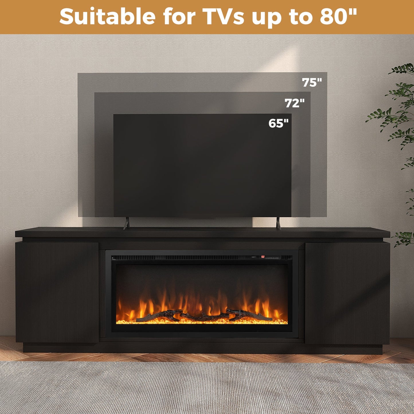 Fireplace TV Stand for TVs up to 80 Inch with 3 Adjustable Shelves