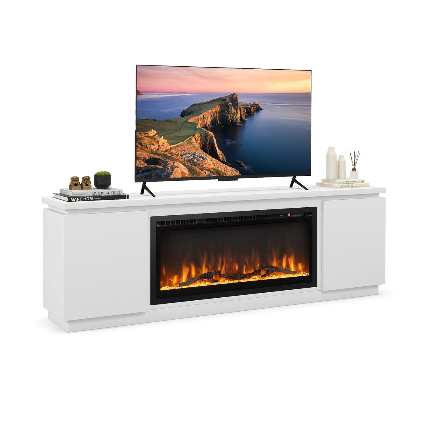 Fireplace TV Stand for TVs up to 80 Inch with 3 Adjustable Shelves