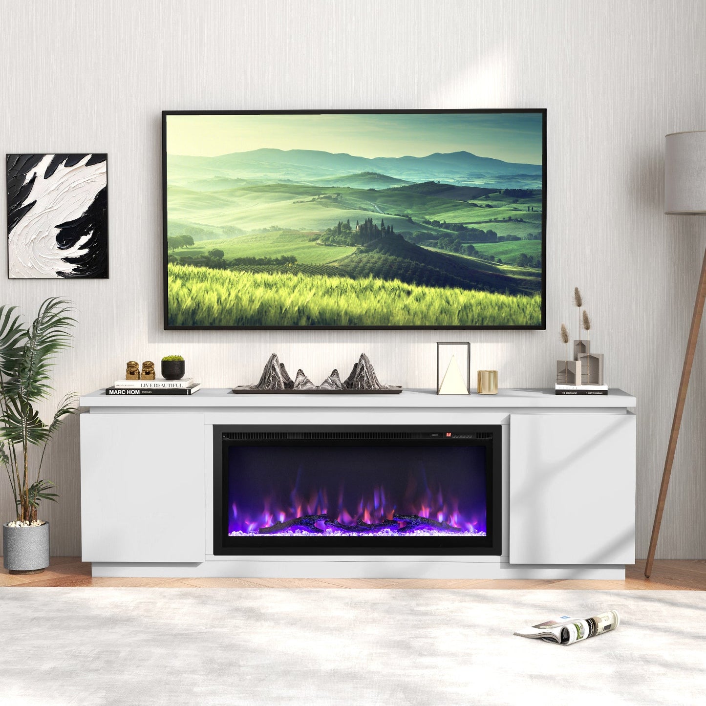 Fireplace TV Stand for TVs up to 80 Inch with 3 Adjustable Shelves