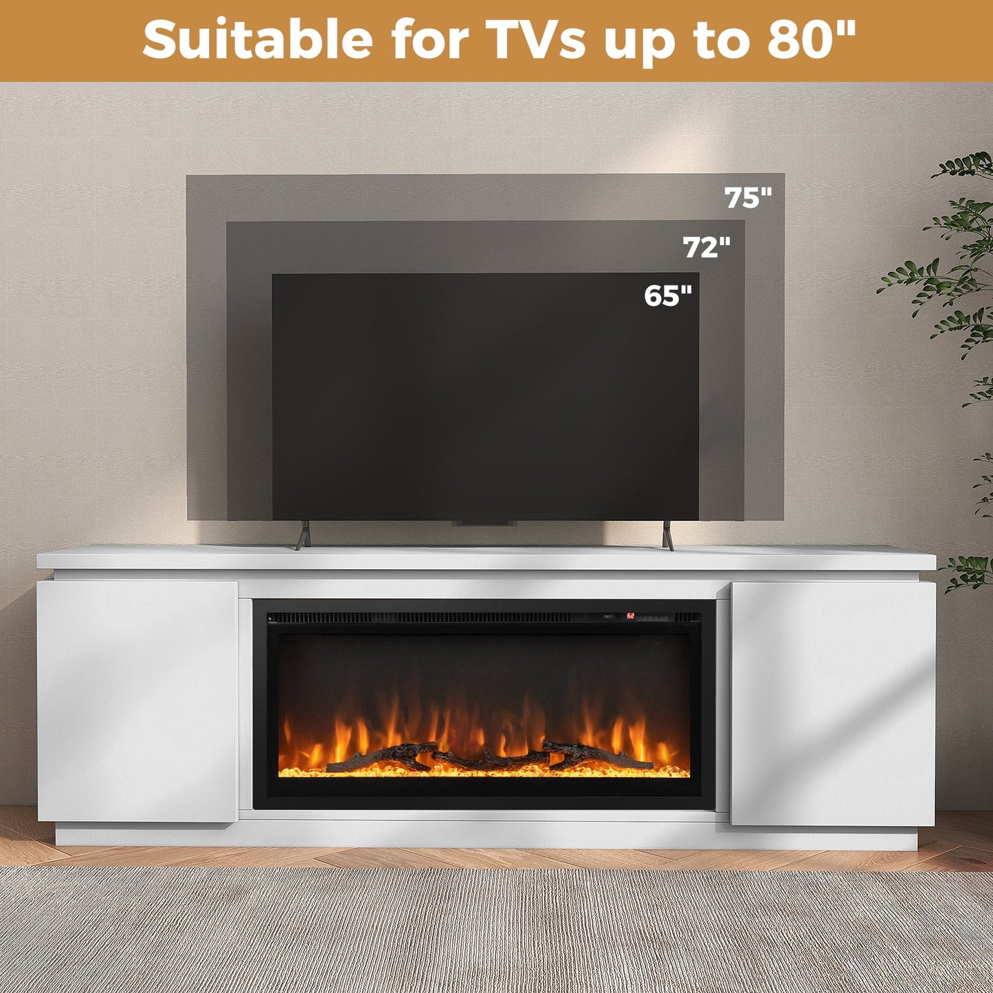 Fireplace TV Stand for TVs up to 80 Inch with 3 Adjustable Shelves