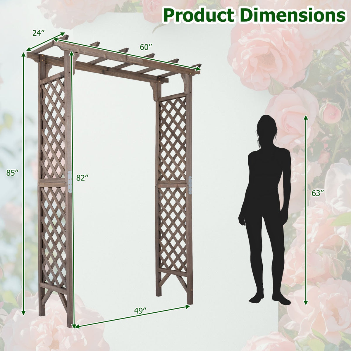 Garden Arch with Gate 85" Tall Wood for Climbing Plants