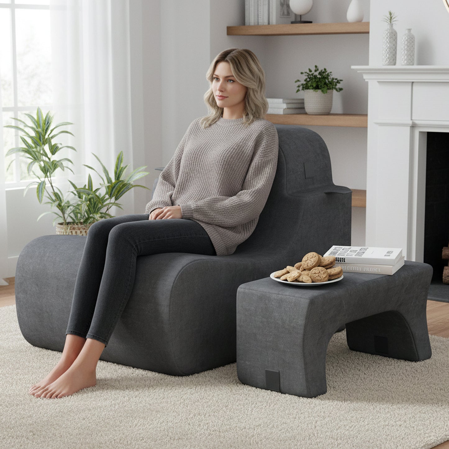 Floor Chair with Detachable Headrest and Washable Cover