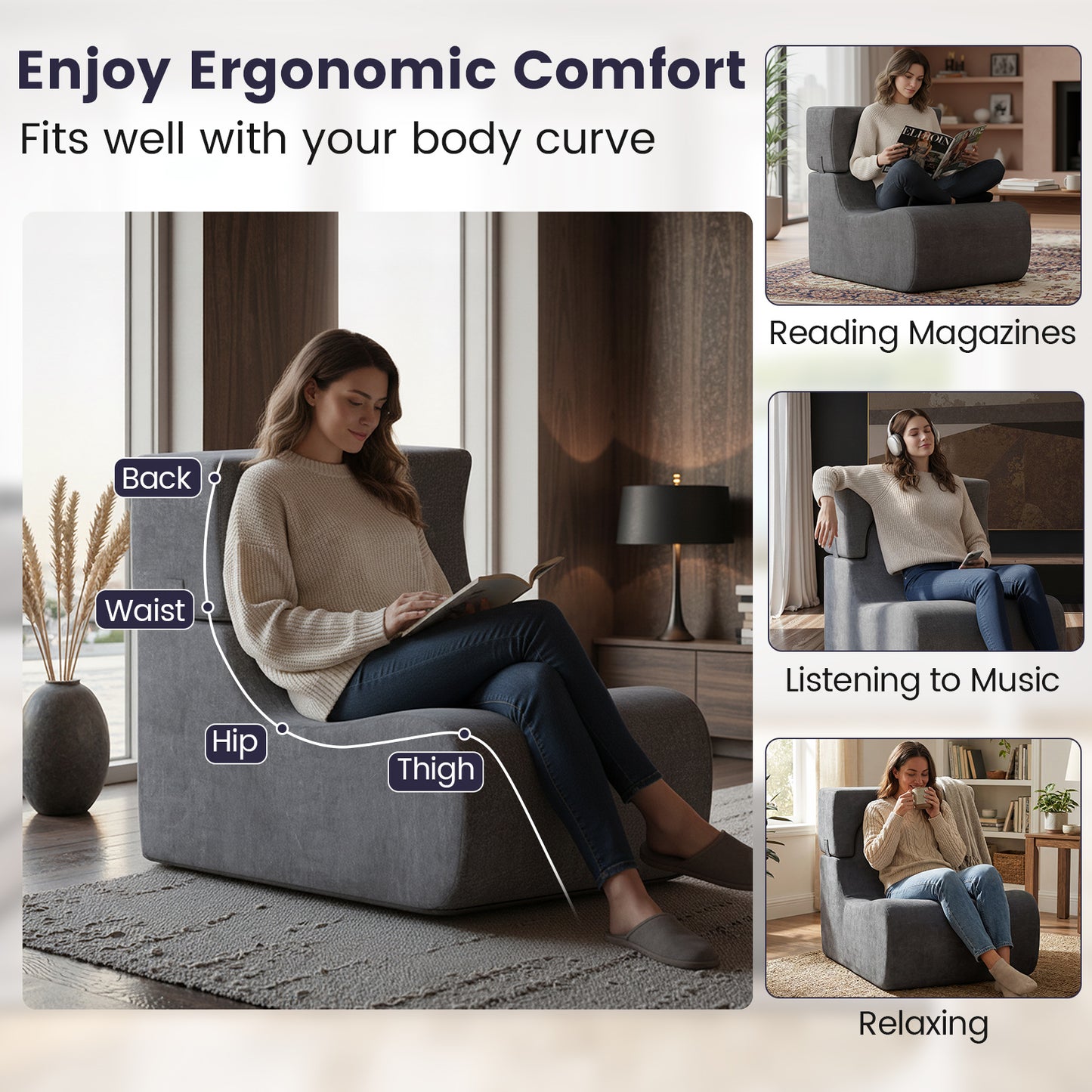 Floor Chair with Detachable Headrest and Washable Cover