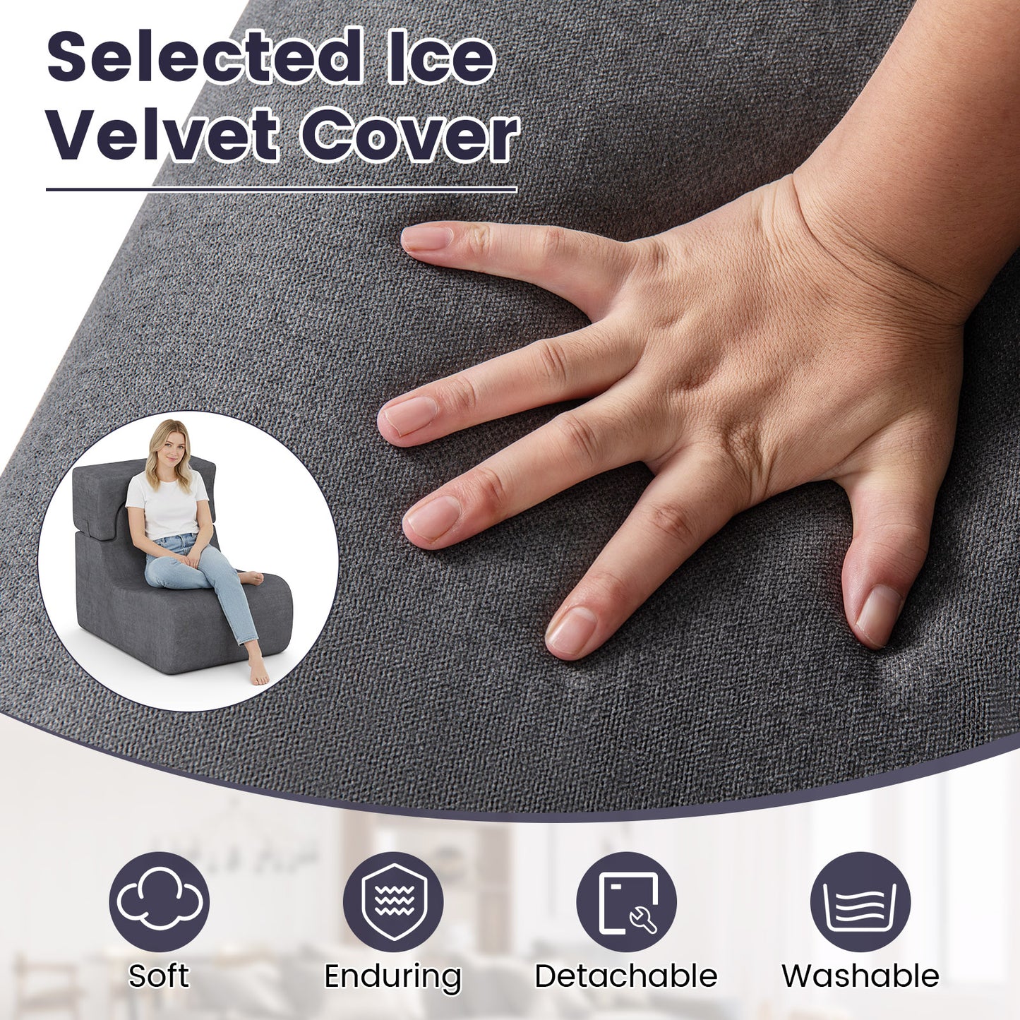 Floor Chair with Detachable Headrest and Washable Cover