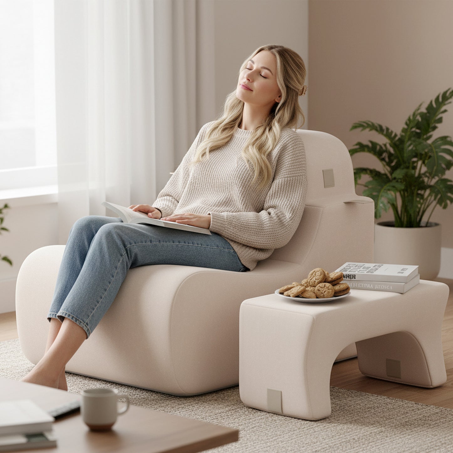 Floor Chair with Detachable Headrest and Washable Cover