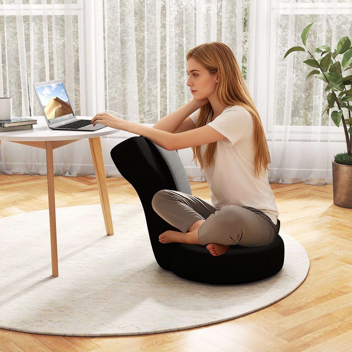 Adjustable Floor Gaming Chair with Headrest - 310 lbs Capacity