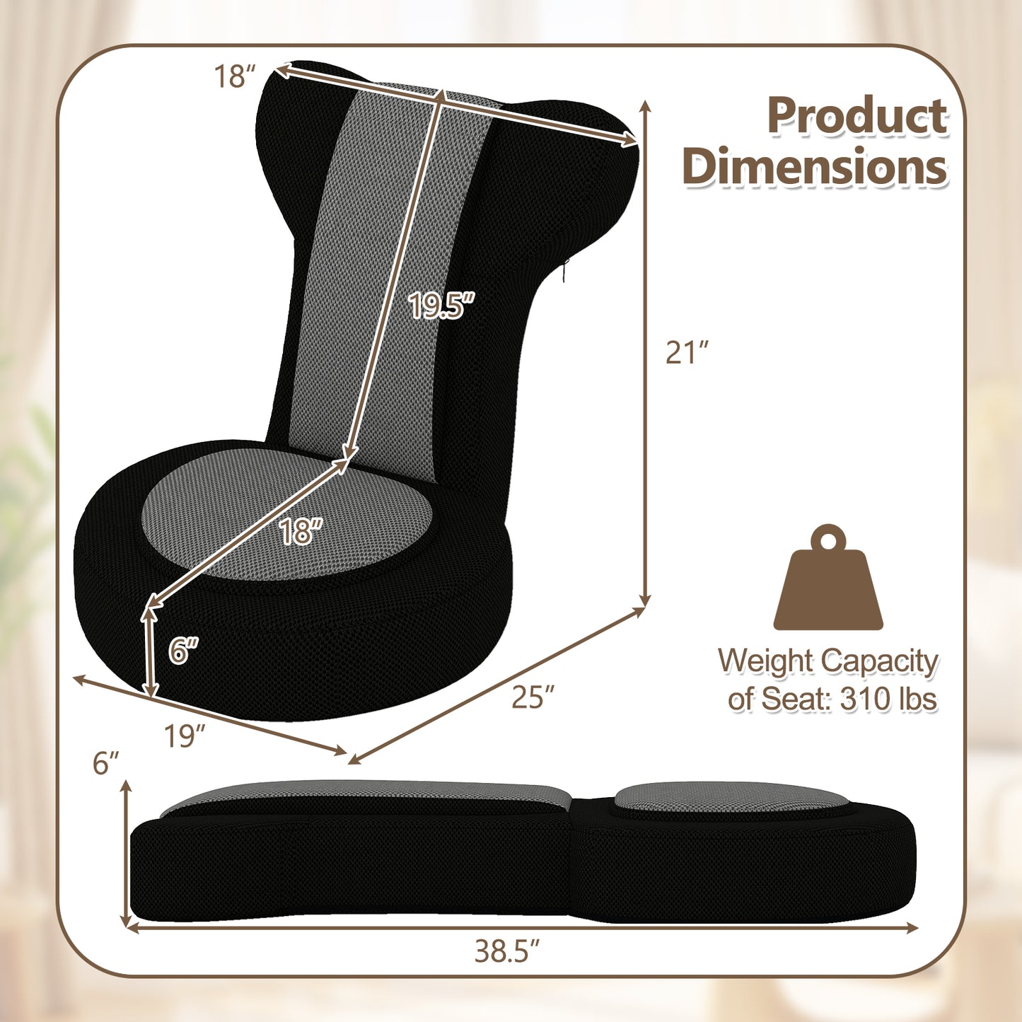 Adjustable Floor Gaming Chair with Headrest - 310 lbs Capacity