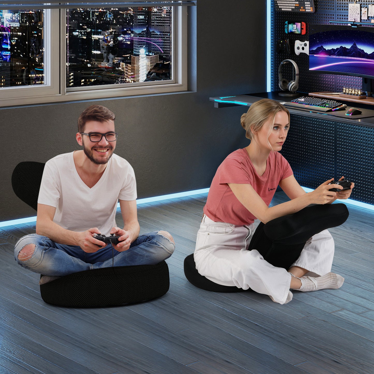 Adjustable Floor Gaming Chair with Headrest - 310 lbs Capacity