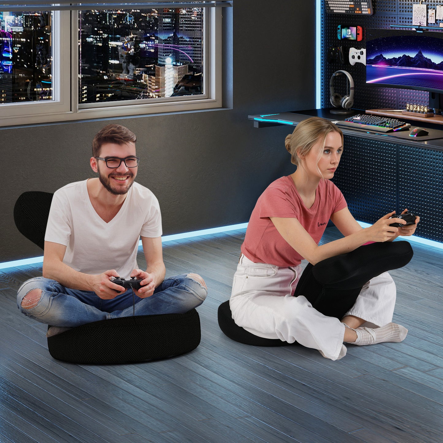 Adjustable Floor Gaming Chair with Headrest - 310 lbs Capacity