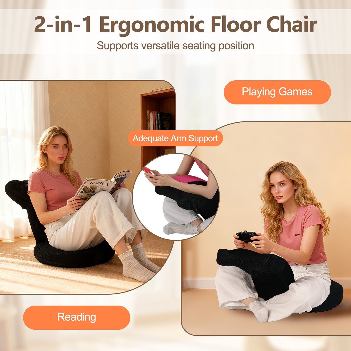 Adjustable Floor Gaming Chair with Headrest - 310 lbs Capacity