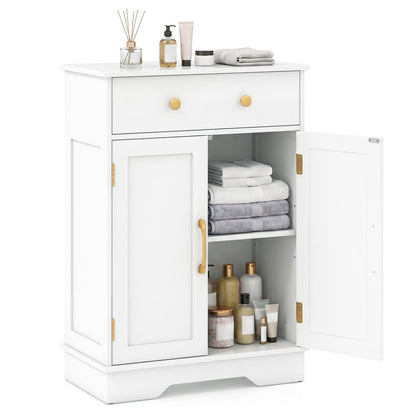 Floor Storage Cabinet with Drawer and Adjustable Shelf