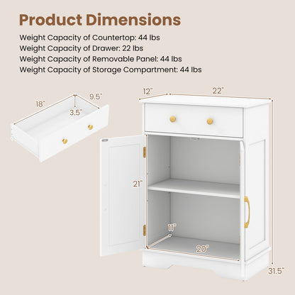 Floor Storage Cabinet with Drawer and Adjustable Shelf