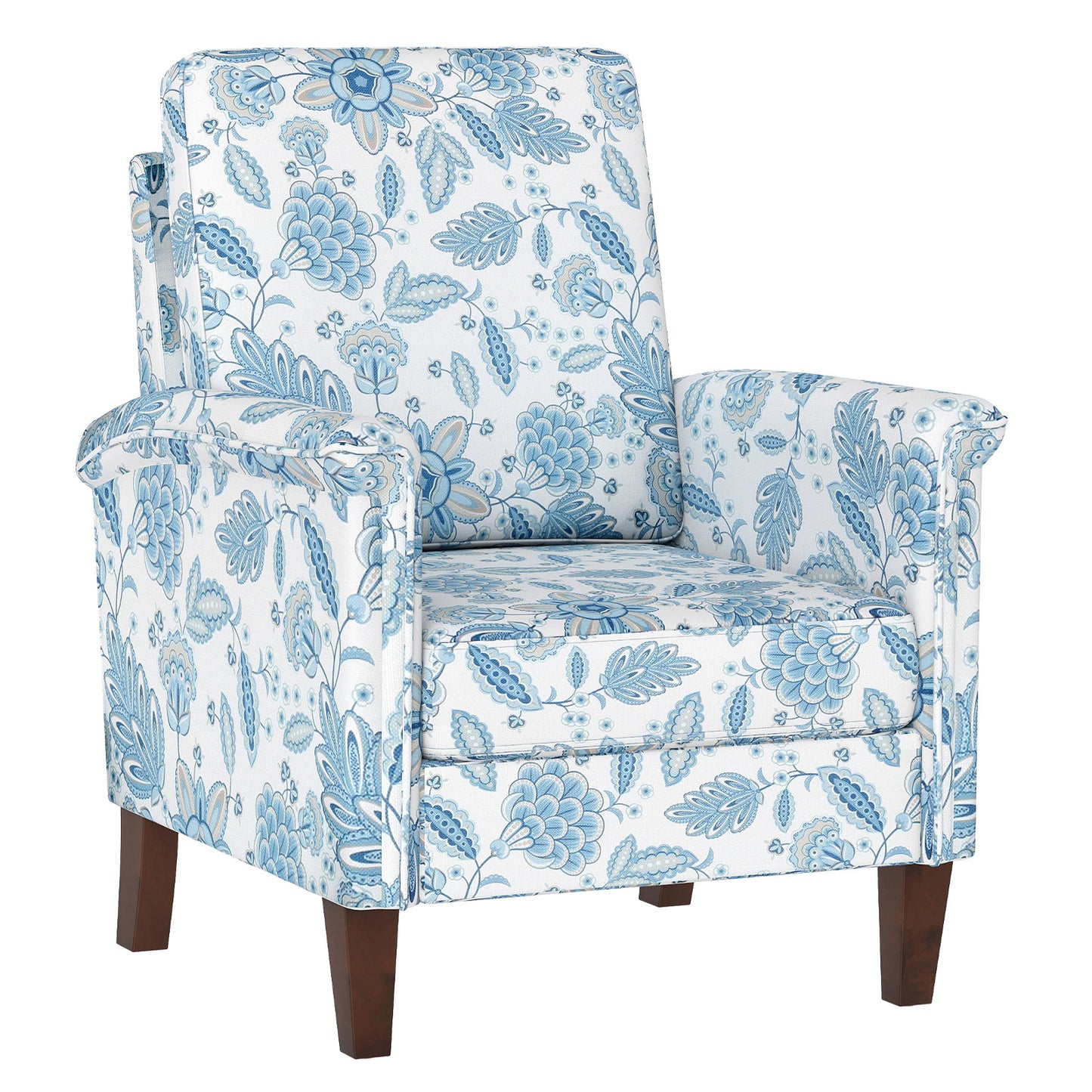 Floral Accent Chair with High Back and Solid Wood Legs