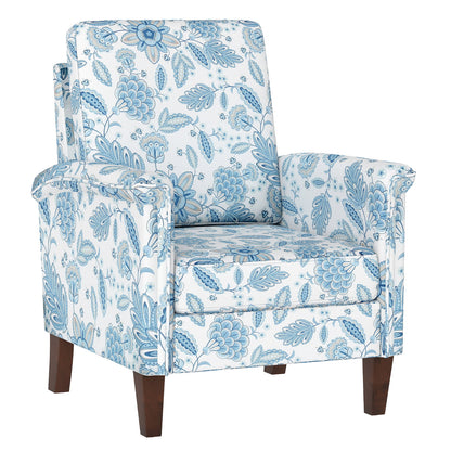 Floral Accent Chair with High Back and Solid Wood Legs