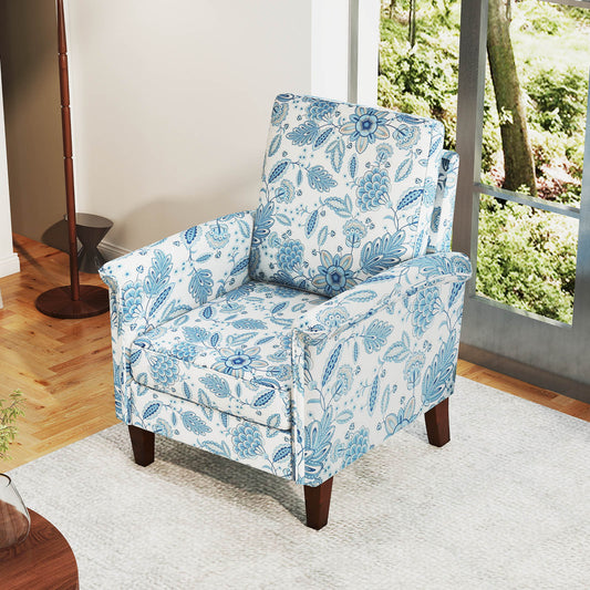Floral Accent Chair with High Back and Solid Wood Legs