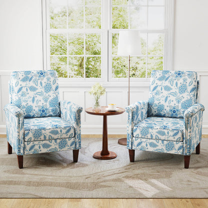 Floral Accent Chair with High Back and Solid Wood Legs