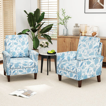 Floral Accent Chair with High Back and Solid Wood Legs