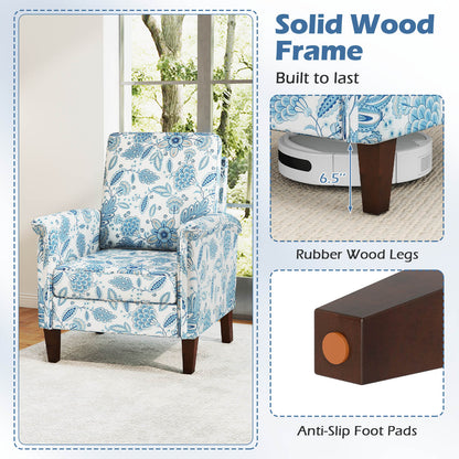Floral Accent Chair with High Back and Solid Wood Legs