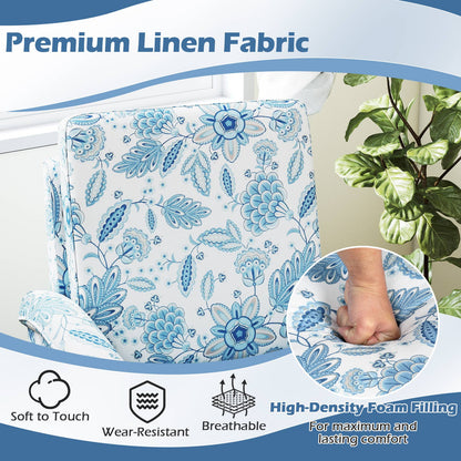 Floral Accent Chair with High Back and Solid Wood Legs