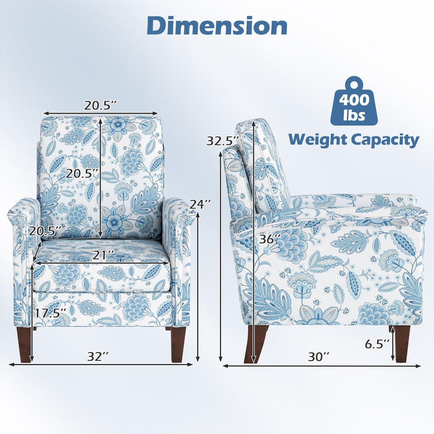 Floral Accent Chair with High Back and Solid Wood Legs