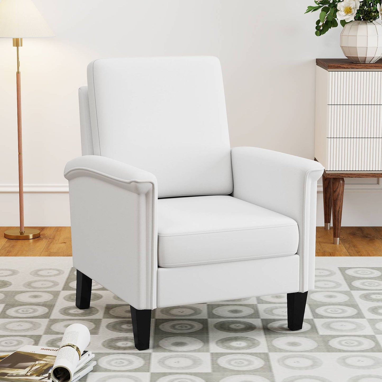 Floral Accent Chair with High Back and Solid Wood Legs