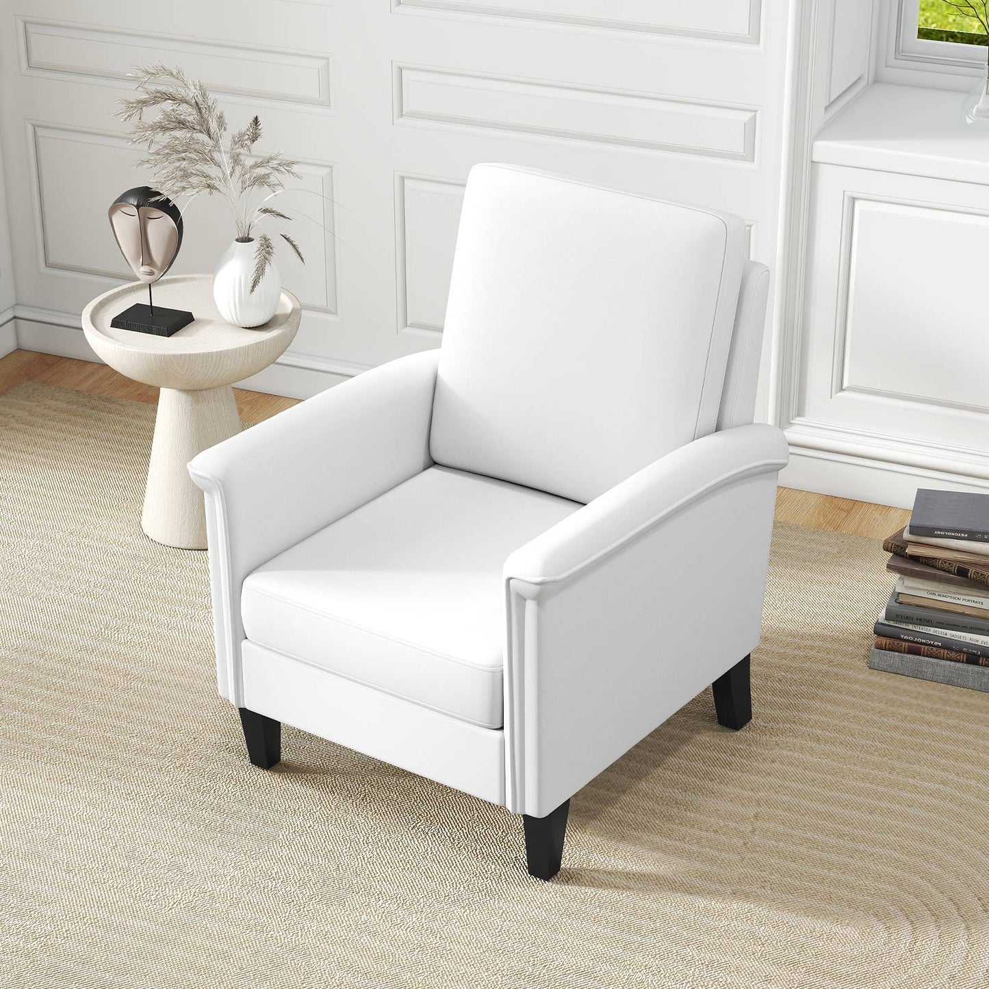 Floral Accent Chair with High Back and Solid Wood Legs