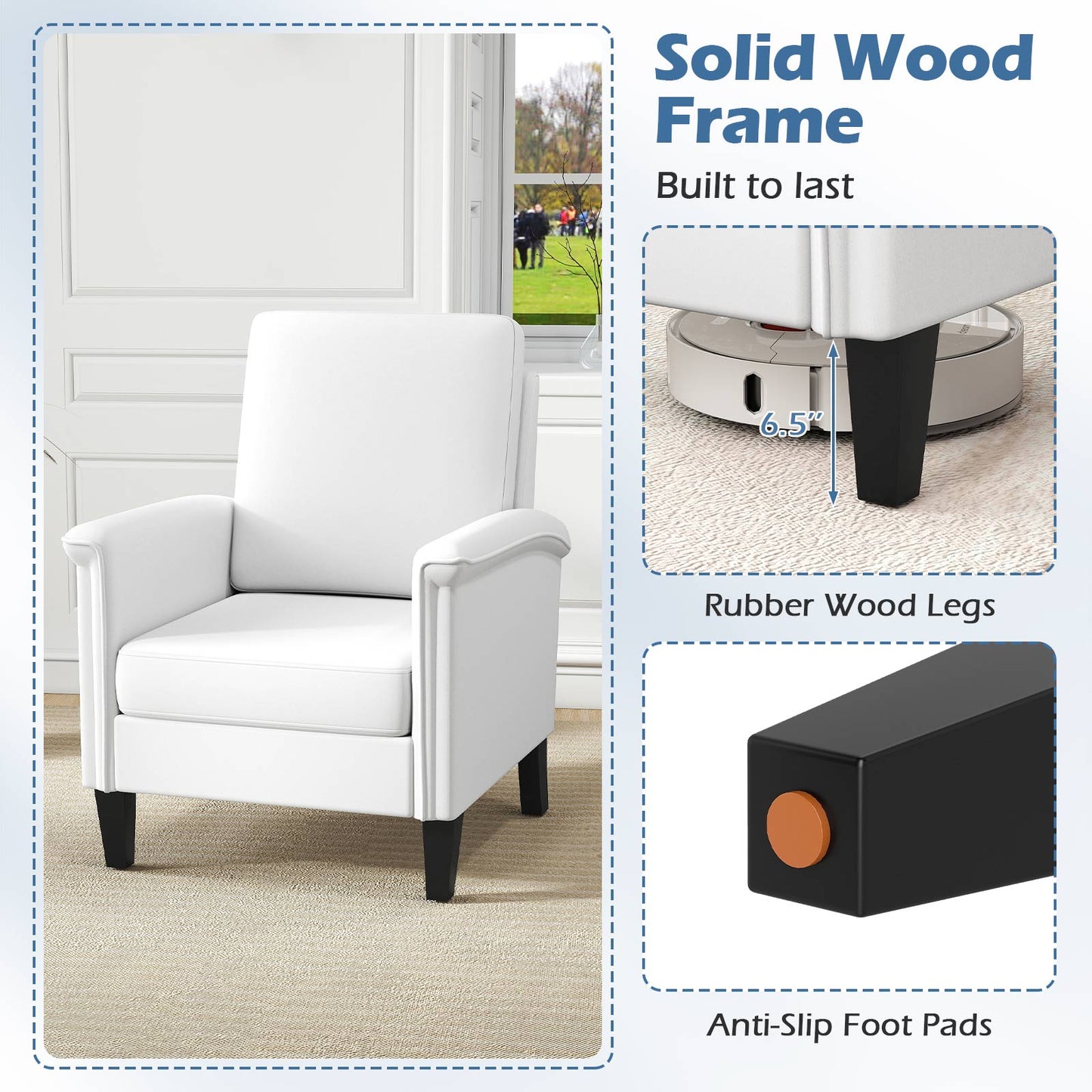 Floral Accent Chair with High Back and Solid Wood Legs