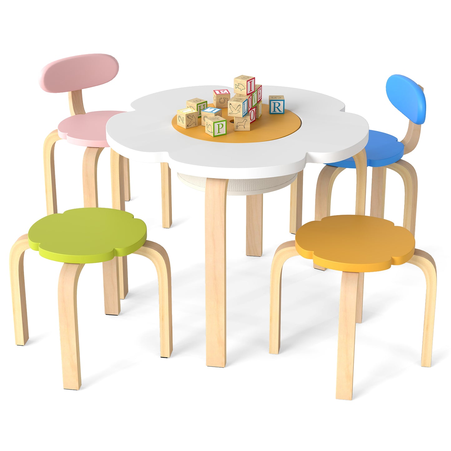 Kids Table and Chair Set with Storage, Flower Shape