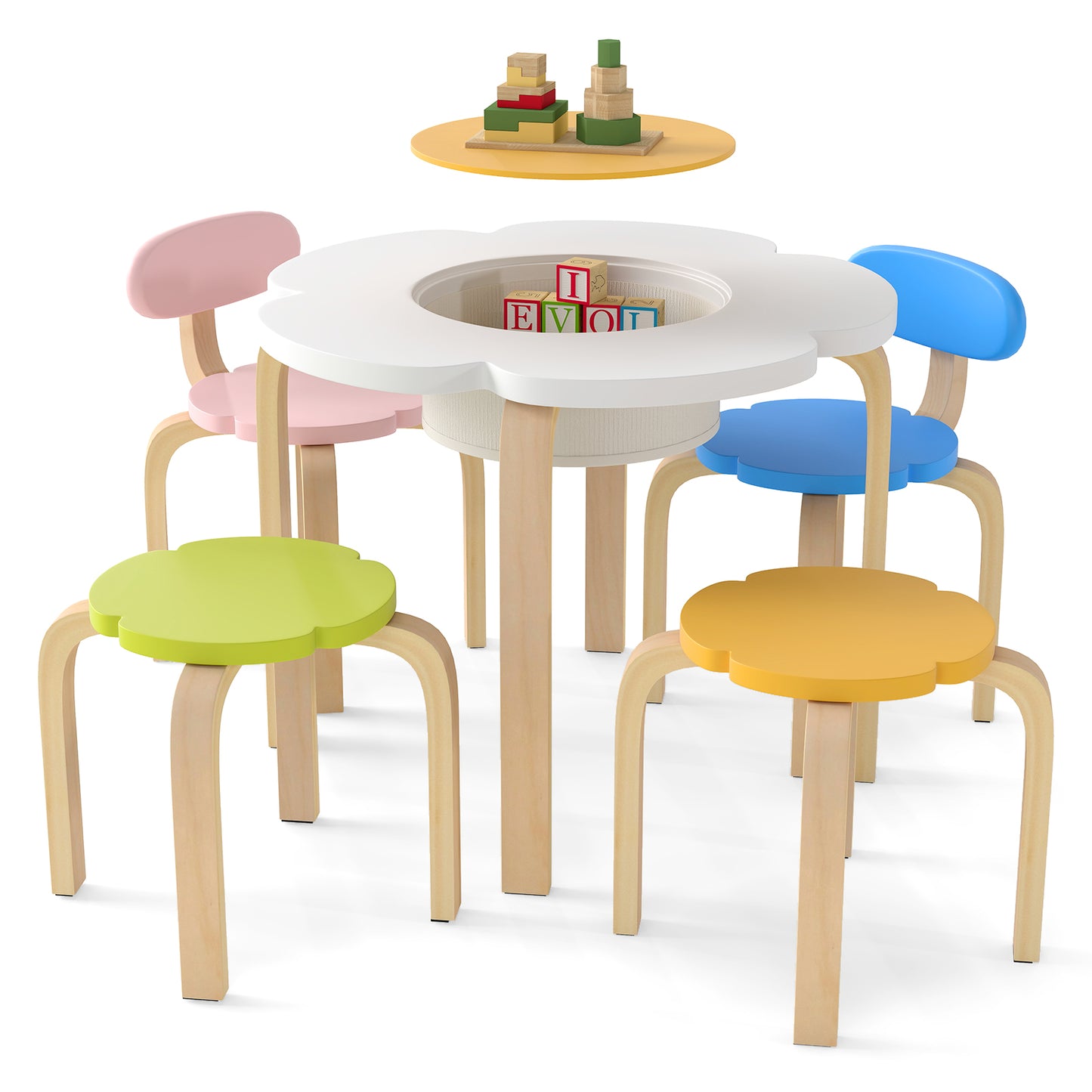 Kids Table and Chair Set with Storage, Flower Shape