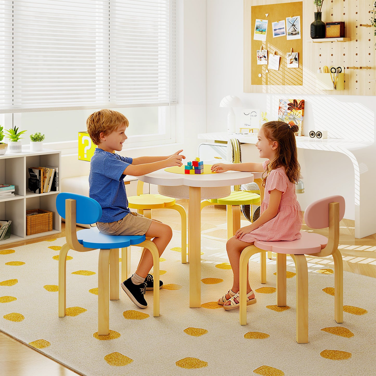 Kids Table and Chair Set with Storage, Flower Shape