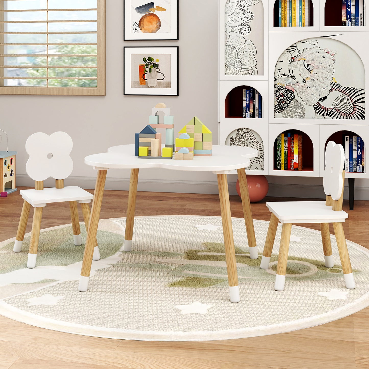 Kids Table and Chair Set with Flower Shape Design