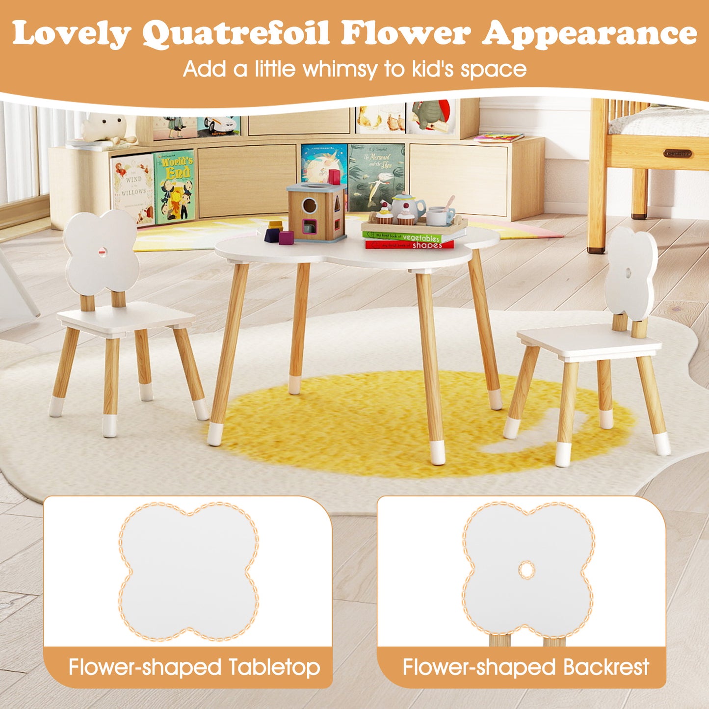 Kids Table and Chair Set with Flower Shape Design