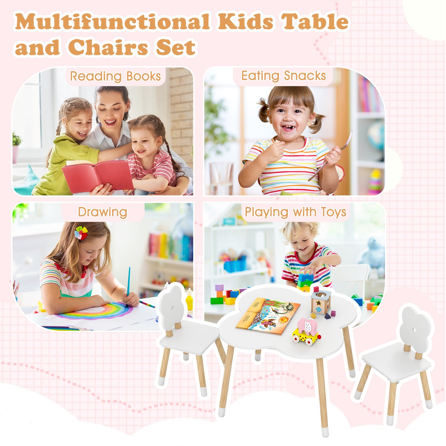 Kids Table and Chair Set with Flower Shape Design