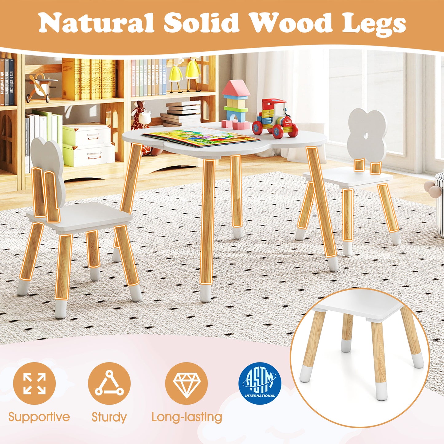 Kids Table and Chair Set with Flower Shape Design