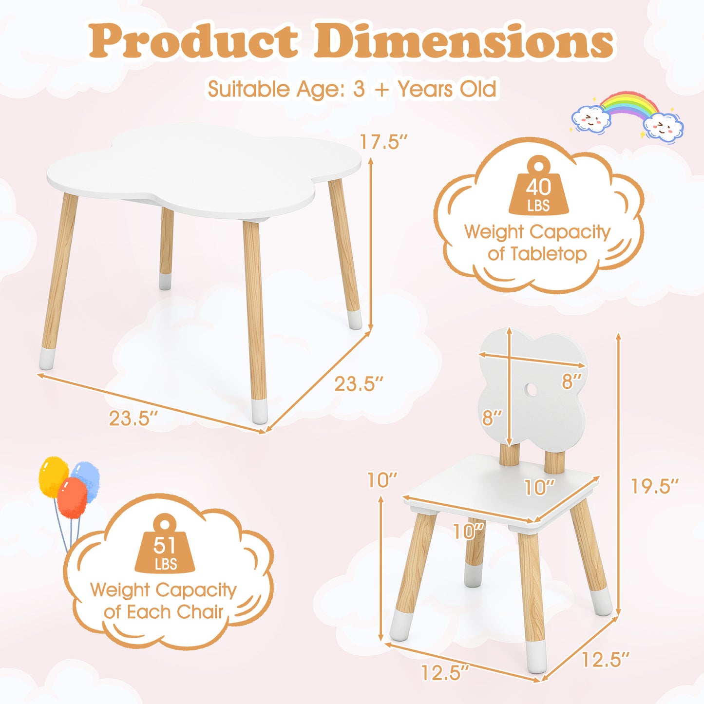 Kids Table and Chair Set with Flower Shape Design