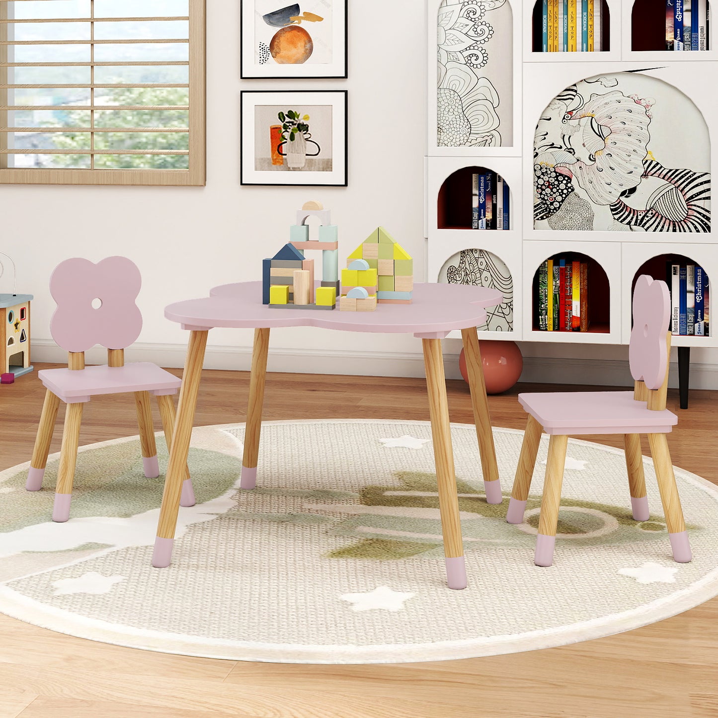 Kids Table and Chair Set with Flower Shape Design