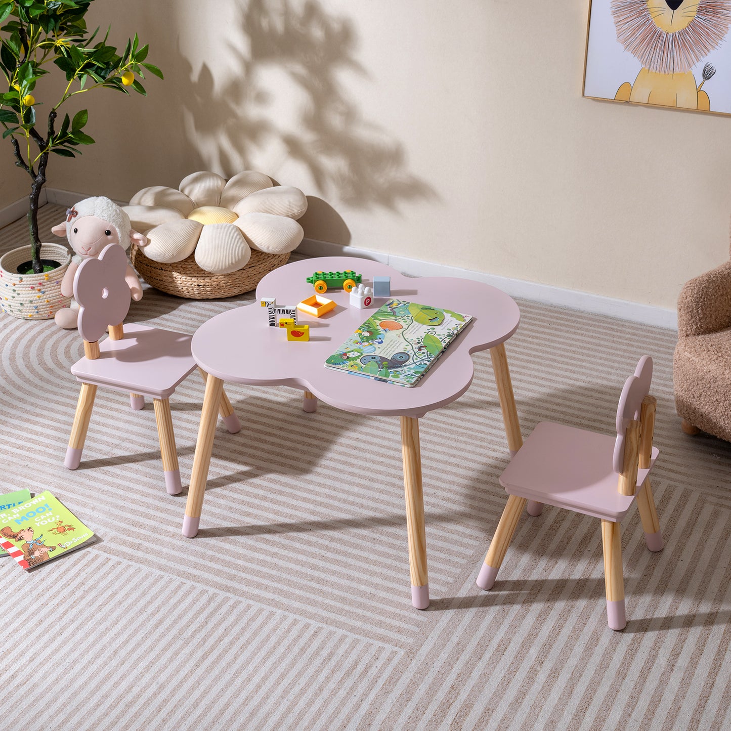 Kids Table and Chair Set with Flower Shape Design