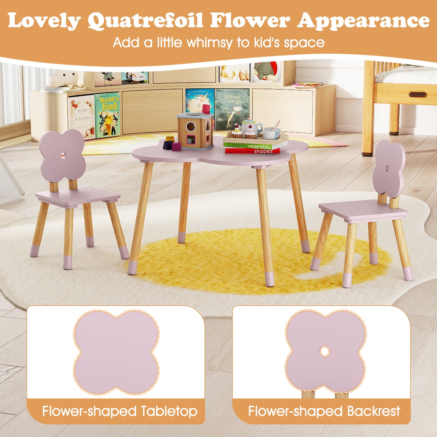 Kids Table and Chair Set with Flower Shape Design