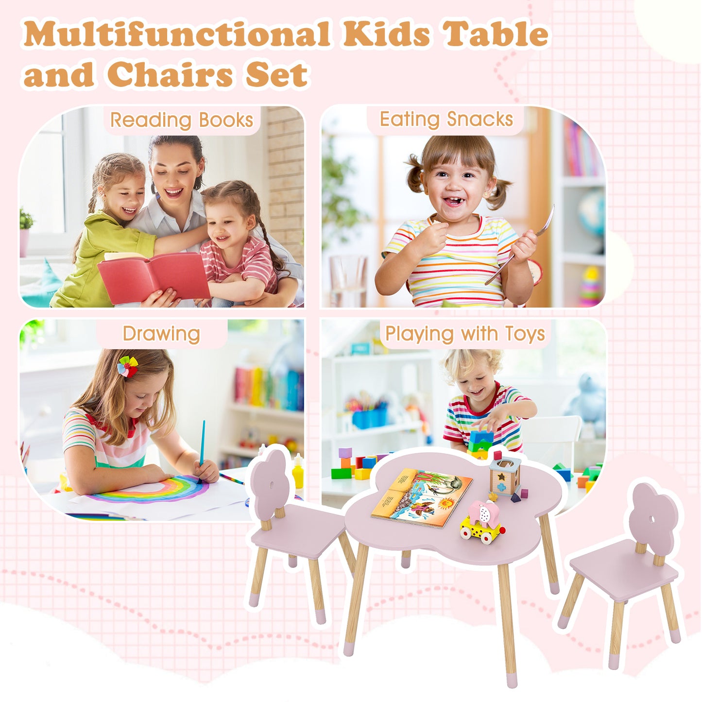Kids Table and Chair Set with Flower Shape Design