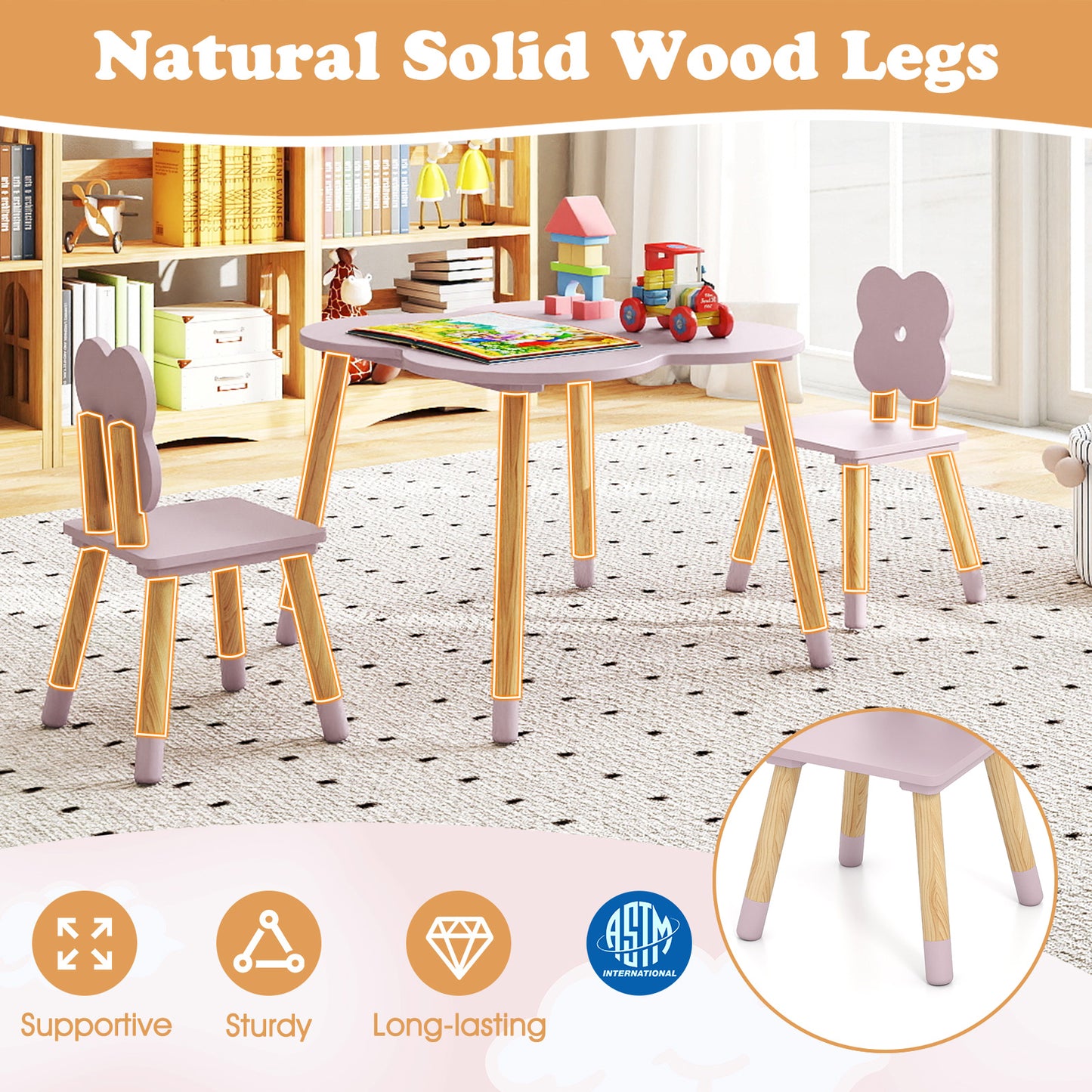 Kids Table and Chair Set with Flower Shape Design