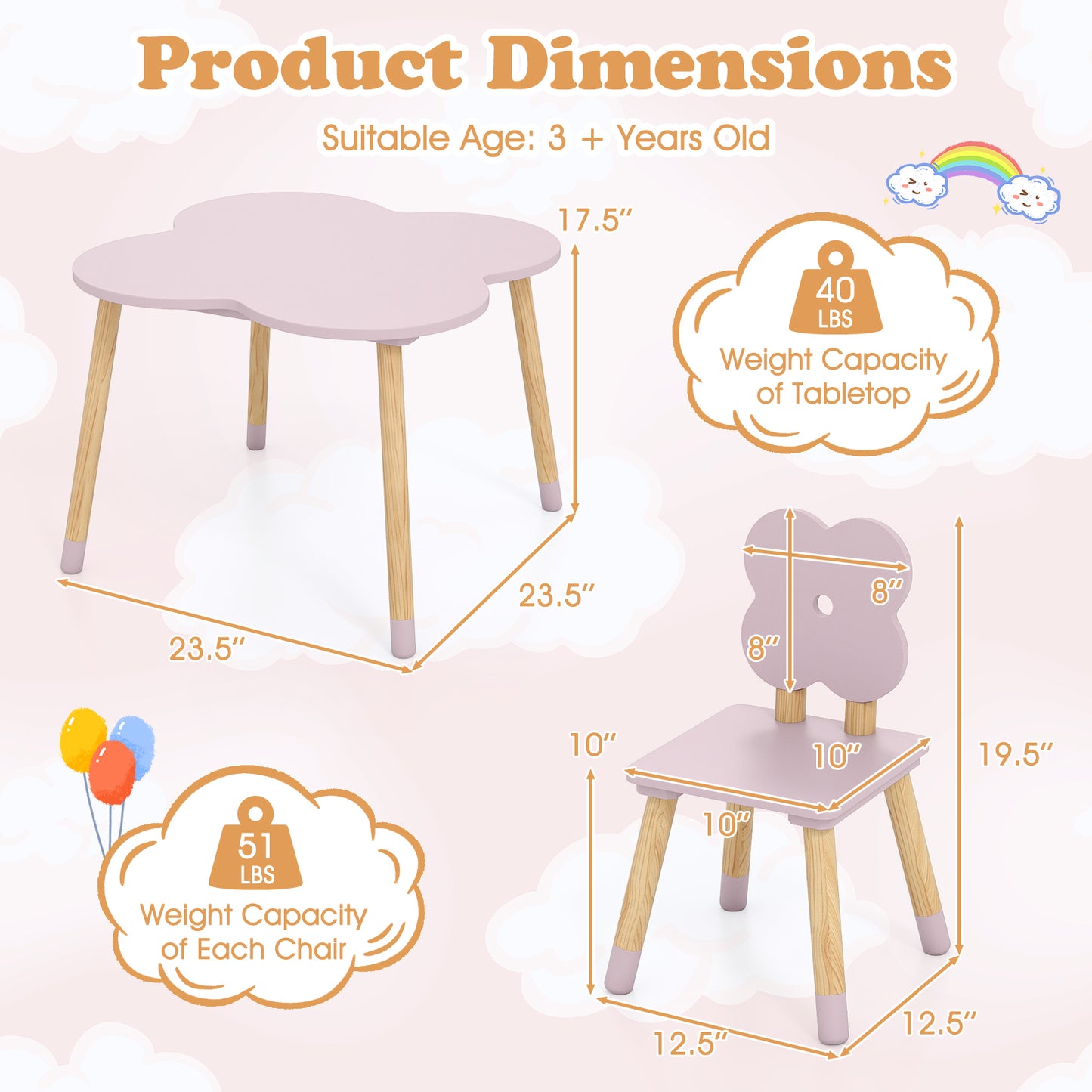 Kids Table and Chair Set with Flower Shape Design
