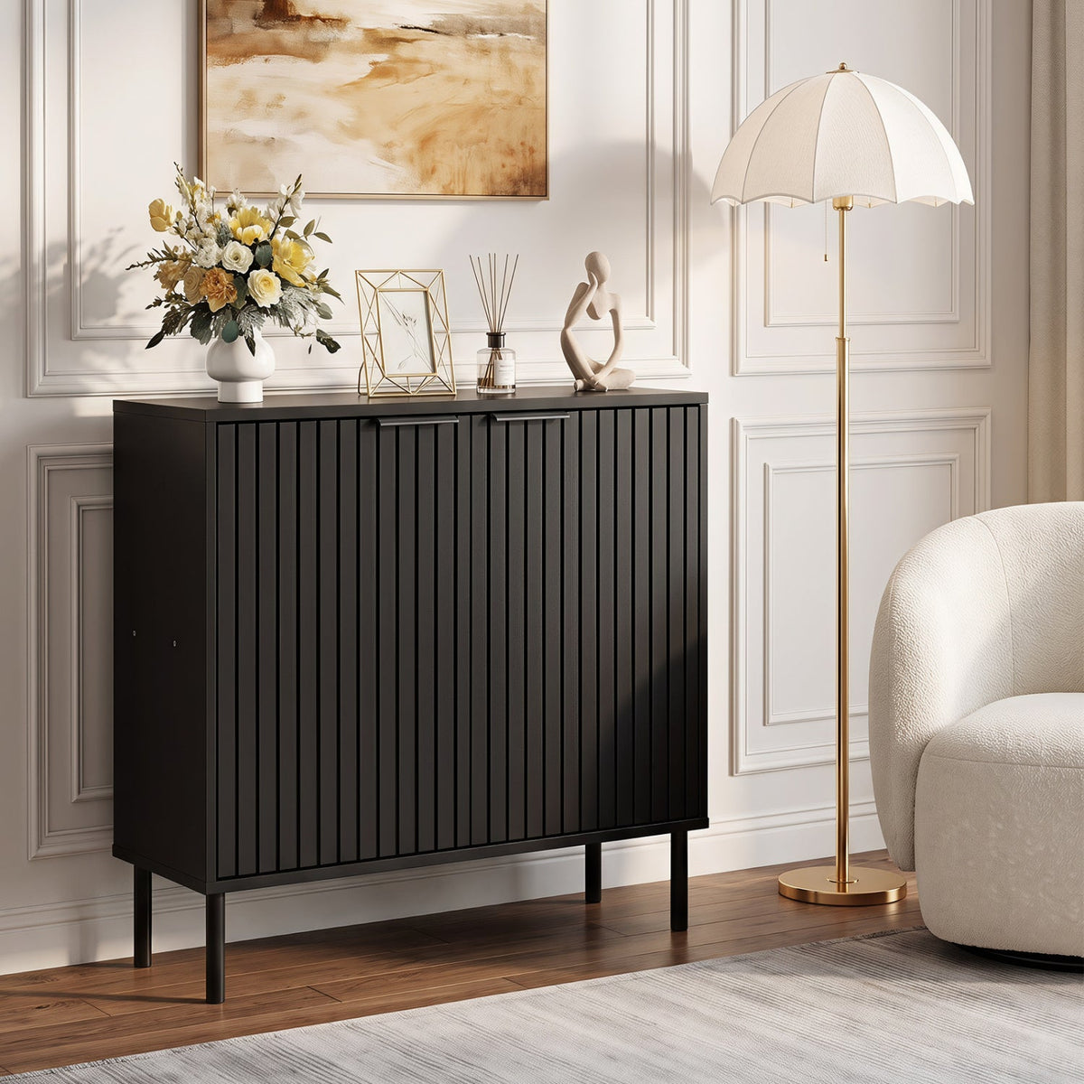 Fluted Buffet Cabinet with 2-Door Storage