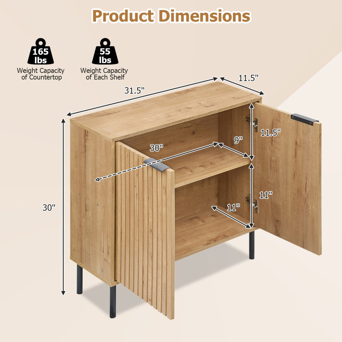 Fluted Buffet Cabinet with 2-Door Storage