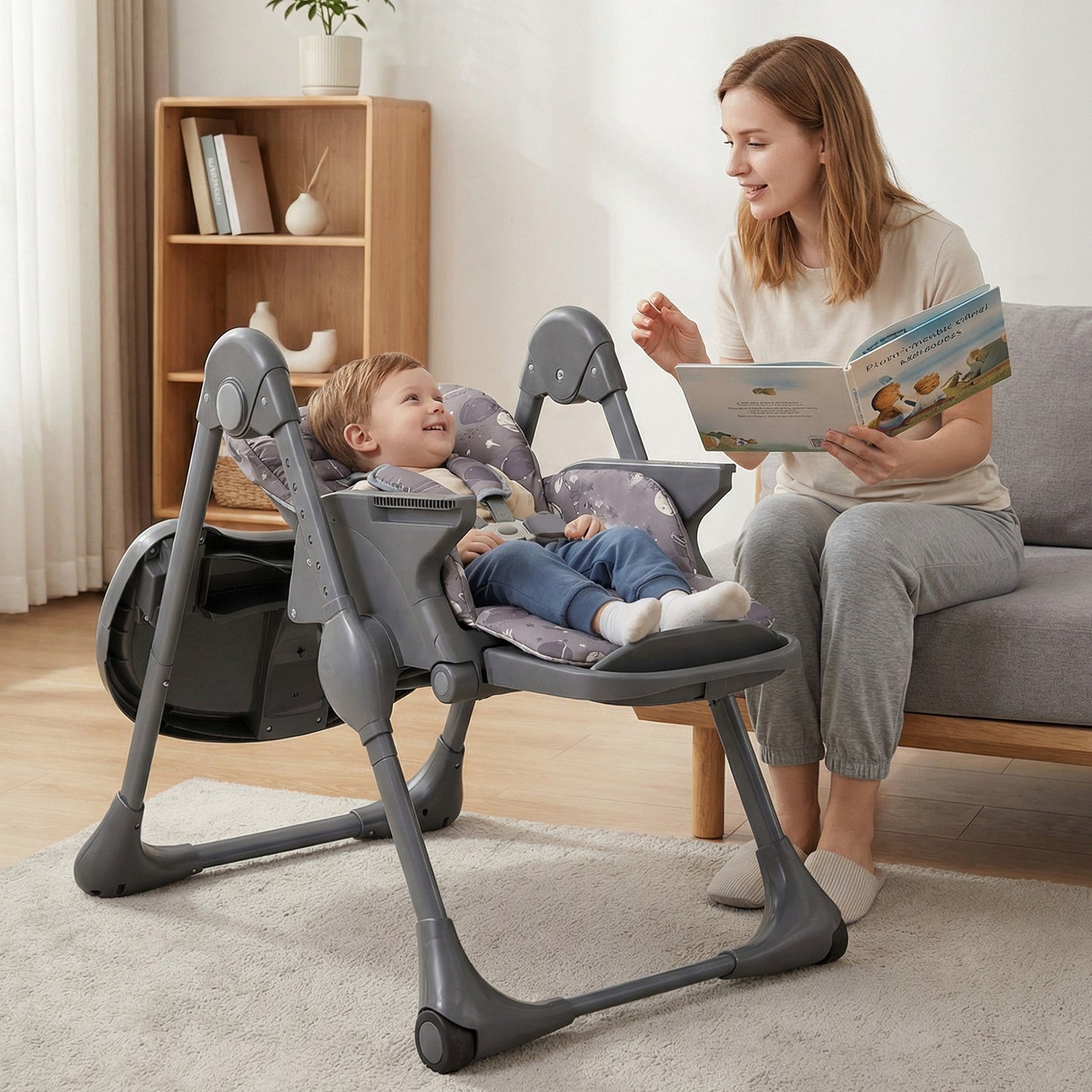 Folding High Chair with Adjustable Height and Cushion
