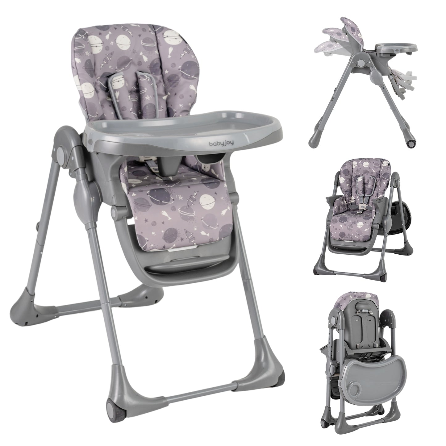Folding High Chair with Adjustable Height and Cushion