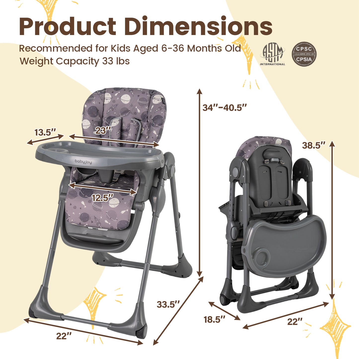 Folding High Chair with Adjustable Height and Cushion