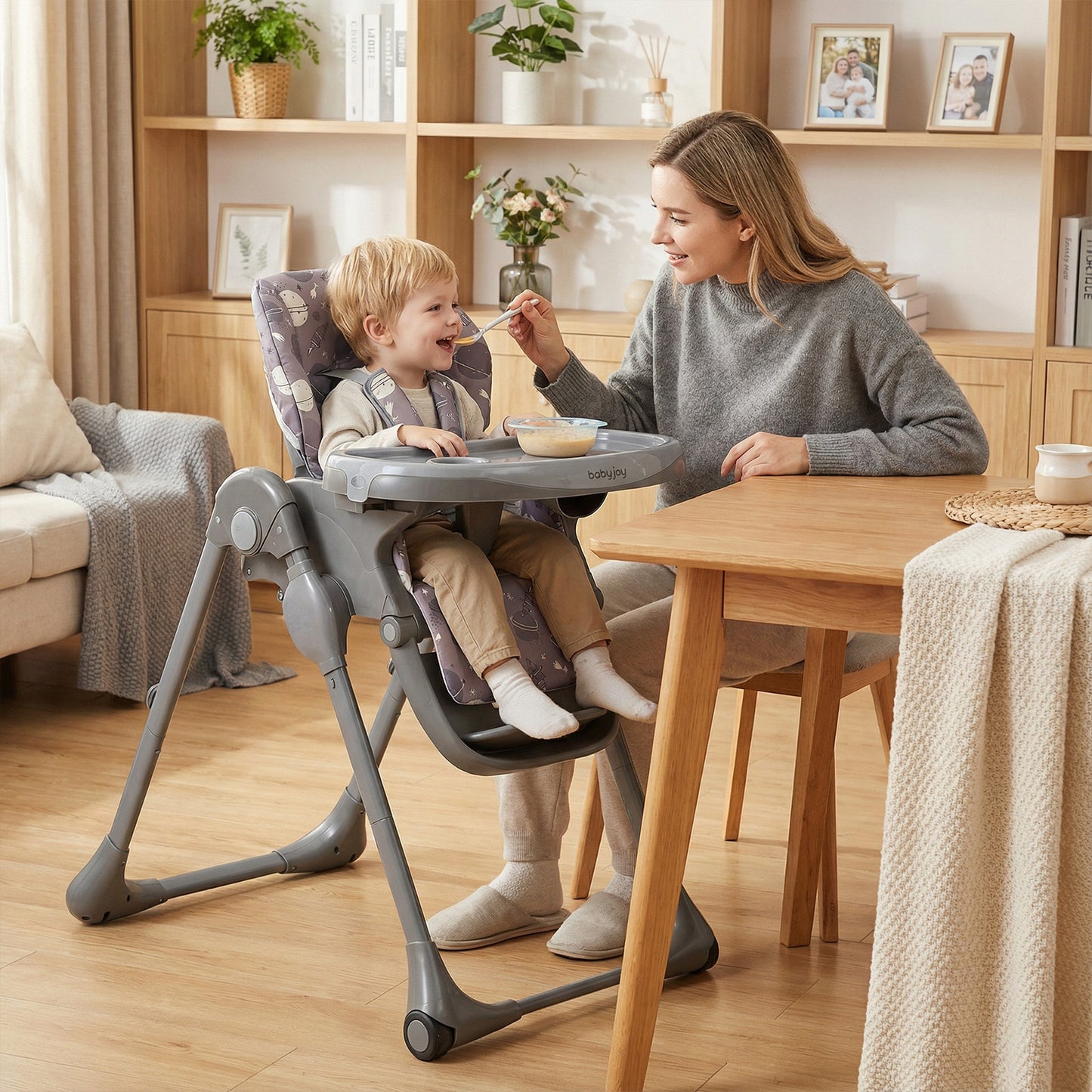 Folding High Chair with Adjustable Height and Cushion