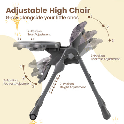 Folding High Chair with Adjustable Height and Cushion